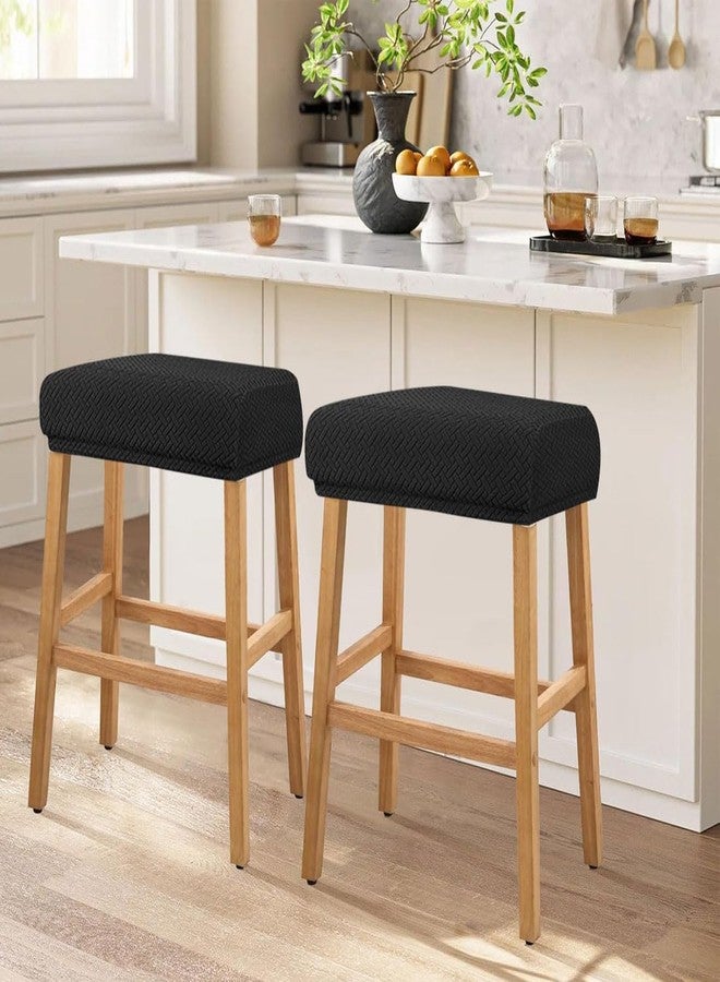 Lussenwert Stool Covers Rectangular Set of 4, Jacquard Vanity Stool Covers Stretch Washable Saddle Bar Stool Slipcover Bench Seat Protector with Elastic Bands Black - Image 2